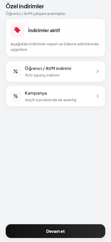 OrderMAX size özel kampanya ekranı
