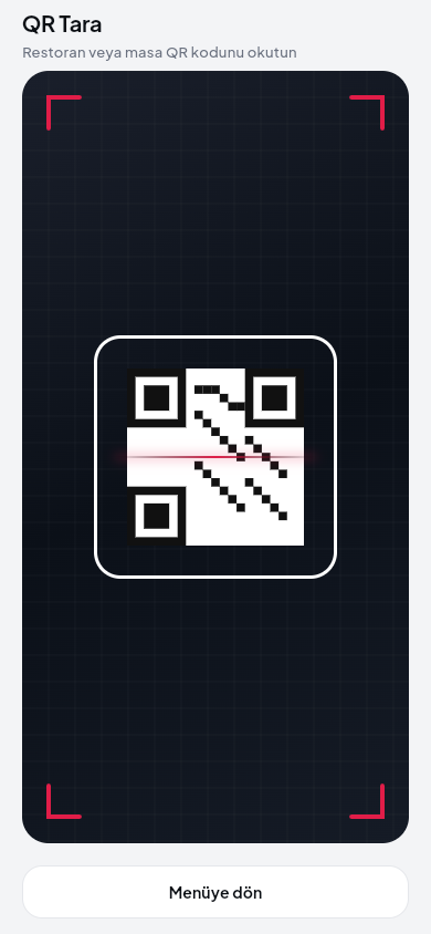 OrderMAX QR kod okutma ekranı